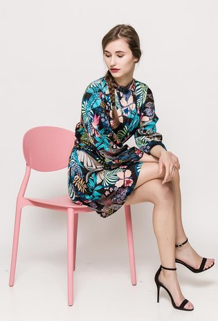 Scarfz midi dress jurk flower bird parrot