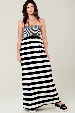 Maxi jurk Stripes|Zwart wit gestreept|Bandeau jurk
