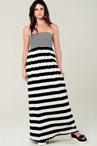 Maxi dress Stripes|Black white striped|Strapless dress