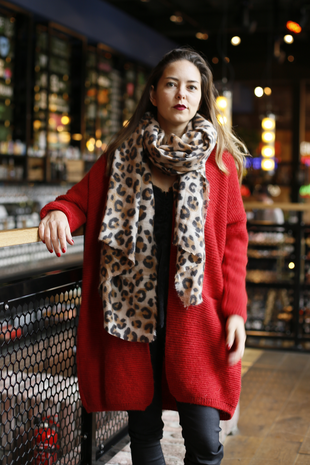 Lange dames sjaal Spotted|Zwart beige bruin|Extra zacht|Luipaardprint