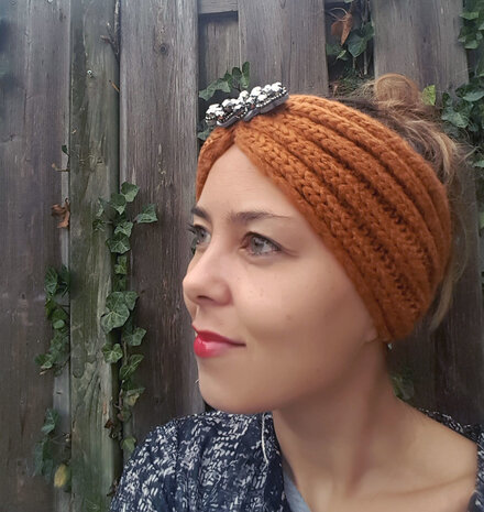 Scarfz warme haarband hoofdband diamond tales rust brown roest bruin knitted