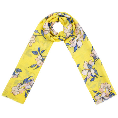 Long women's scarf Spring blossom|Long shawl|Yellow blue pink|flower print