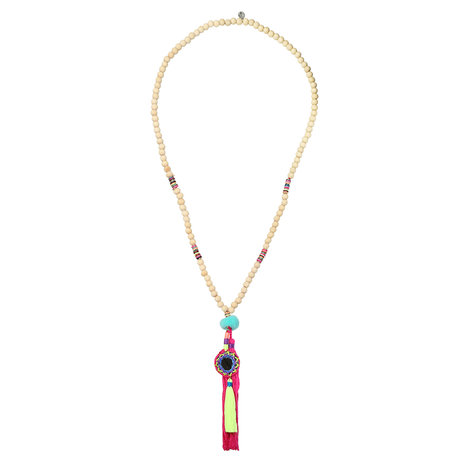 Houten kralen Ketting Mexican Vibes|Boho etnic|Roze geel groen