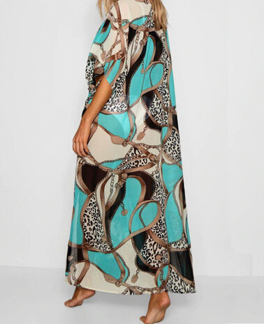 Beach dress Leo Love|Tunic kaftan|Leopard print|Blue beige