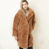 Faux fur jas Teddy, maat M|Bruine mantel|Oversized imitatiebont jas_