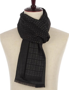 Men's scarf Houndstooth dot|Warm men shawl|Black|Dots houndstooth tartan|Frayed